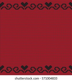 Knitted seamless pattern hearts on Valentine