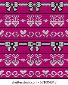 Knitted seamless pattern hearts on Valentine