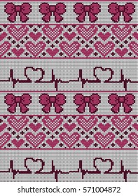 Knitted seamless pattern hearts on Valentine
