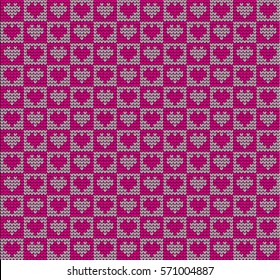 Knitted seamless pattern hearts on Valentine