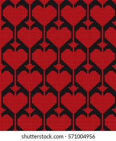 Knitted seamless pattern hearts on Valentine