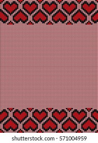 Knitted seamless pattern hearts on Valentine