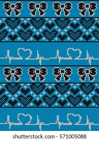 Knitted seamless pattern hearts on Valentine