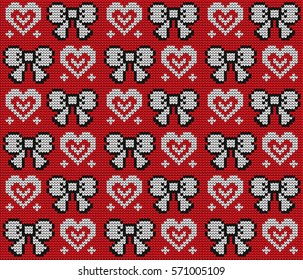 Knitted seamless pattern hearts on Valentine