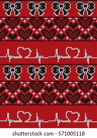 Knitted seamless pattern hearts on Valentine