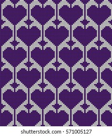 Knitted seamless pattern hearts on Valentine