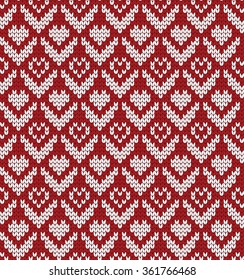 Knitted seamless pattern hearts and scales