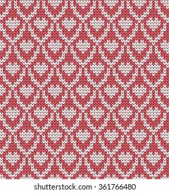 Knitted seamless pattern hearts and scales