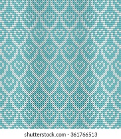 Knitted seamless pattern hearts and scales