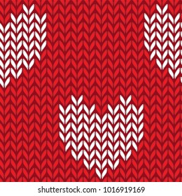 Knitted seamless pattern with hearts. Vector knitting texture. Cute and fancy Valentine Day wool background for wallpaper, website, textile, greeting cards, wedding invitation, wrapping, printing, web