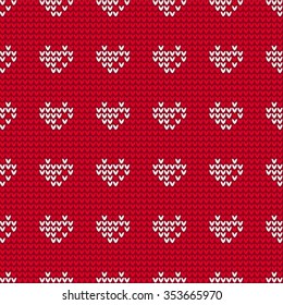 Knitted  seamless pattern with hearts. Vector EPS 10.