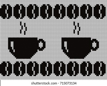 Knitted seamless pattern hot coffee cups