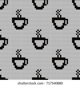Knitted seamless pattern hot tea cups