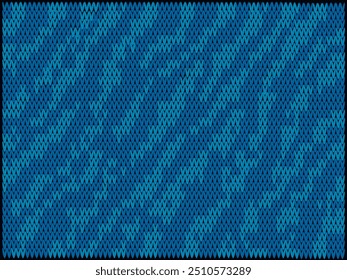 Camuflaje de imitación de patrón sin costuras de punto en tonos azules versión de invierno. Plantilla para el recubrimiento protector. Para hacer ropa de punto de camuflaje. Vector digital 