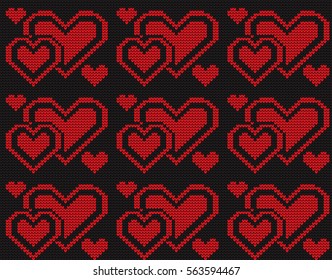 Knitted seamless pattern of love and hearts