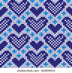 Knitted seamless pattern of love and hearts