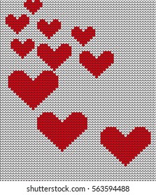 Knitted seamless pattern of love and hearts