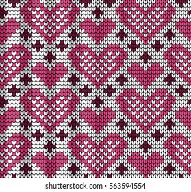 Knitted seamless pattern of love and hearts