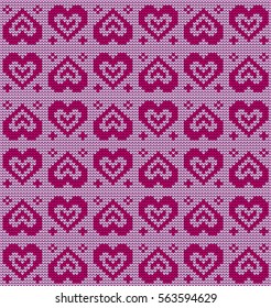 Knitted seamless pattern of love and hearts