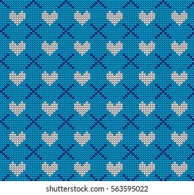 Knitted seamless pattern of love and hearts