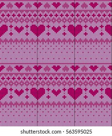 Knitted seamless pattern of love and hearts