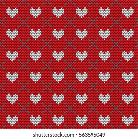 Knitted seamless pattern of love and hearts