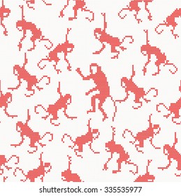 Knitted seamless pattern with monkey. Chinese zodiac symbol of New Year. Christmas concept for banner, placard, billboard or web site. New Year retro greeting card. Image for invitation