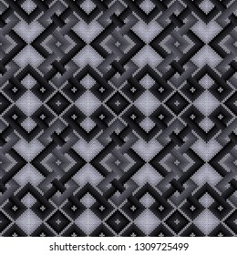Knitted seamless pattern in monochrome colors with smooth transition of hue, vector pattern as a fabric texture