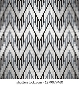 knitted seamless pattern with monochrome zigzag