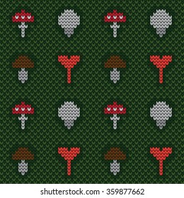 Knitted seamless pattern mushrooms