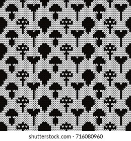 Knitted seamless pattern mushrooms