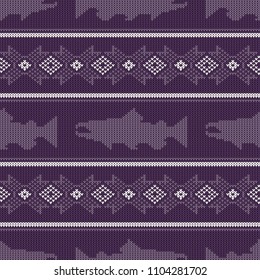 Knitted seamless pattern with Norwegian salmon