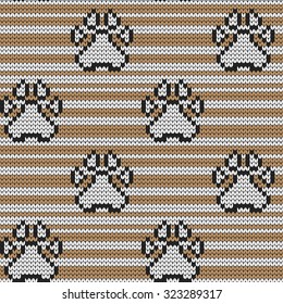 knitted seamless pattern paws