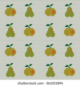 Knitted seamless pattern pears and apples