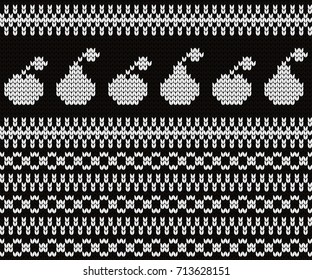 Knitted seamless pattern pears and apples and fair isle elements