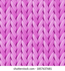 Knitted seamless pattern with pink woolen cloth. Realistic yarn texture. Vector illustration for background, wallpaper, wrapping paper, webpage backdrop, romantic design for valentine greeting card.