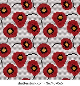 Knitted seamless pattern poppy