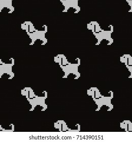 Knitted seamless pattern puppies