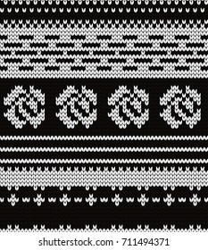 Knitted seamless pattern roses with fair isle elements