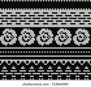 Knitted seamless pattern roses and fair isle elements