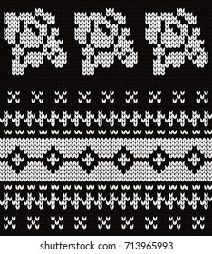 Knitted seamless pattern roses and fair isle elements