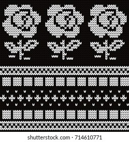 Knitted seamless pattern roses and fair isle element