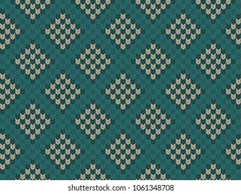 Knitted seamless pattern. A simple geometric background in a cage and a rhombus. Imitation knitted sweater tracery. Modern style.