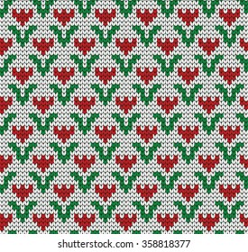 Knitted seamless pattern small tulips