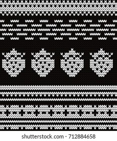 Knitted seamless pattern strawberries and fair isle elements