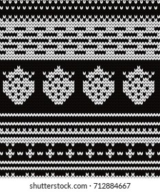 Knitted seamless pattern strawberries and fair isle elements