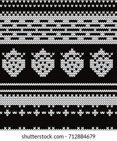 Knitted seamless pattern strawberries and fair isle elements