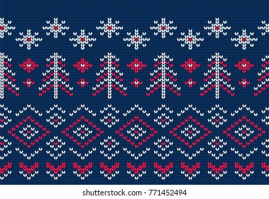 Knitted seamless pattern for sweater. Winter background vector