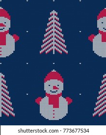 Knitted seamless pattern for sweater. Winter vector background
