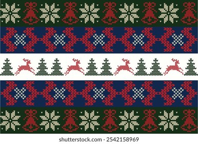 Knitted seamless pattern for sweater. Wool Knitting Sweater Design. Ugly sweater Christmas Greeting Card X-mas Happy New Year. Ugly sweater pattern.